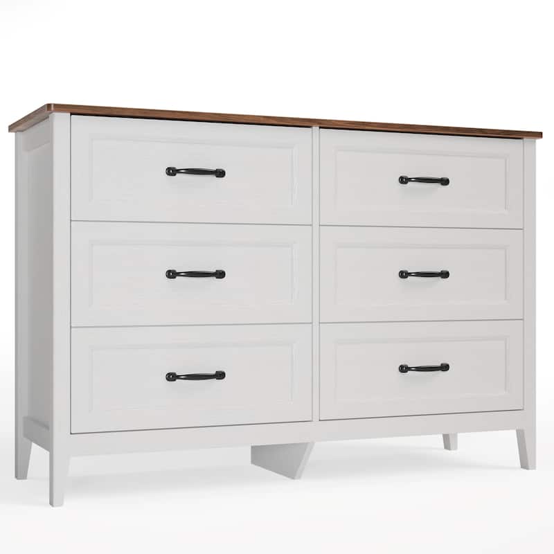 43.3" W 6 Drawer Dresser, Wood Storage Closet Dressers Chest of Drawers for Bedroom