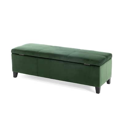 Elias Storage Ottoman Bench, 51 Inch Storage, Emerald Green Velvet