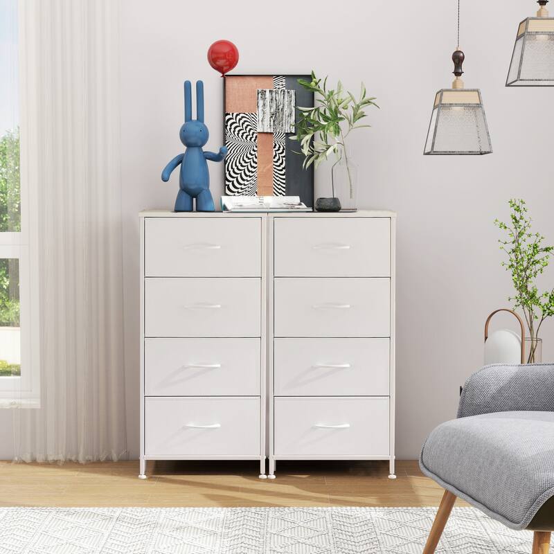 4 Drawers Dresser Storage Organizer Unit w/Removable Fabric Bins, Steel Frame Wood Top