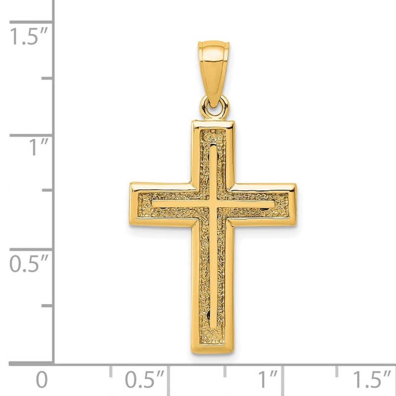 Curata 14k Yellow Gold Textured Framed Cross Pendant Necklace 19.3mm x 31.3mm