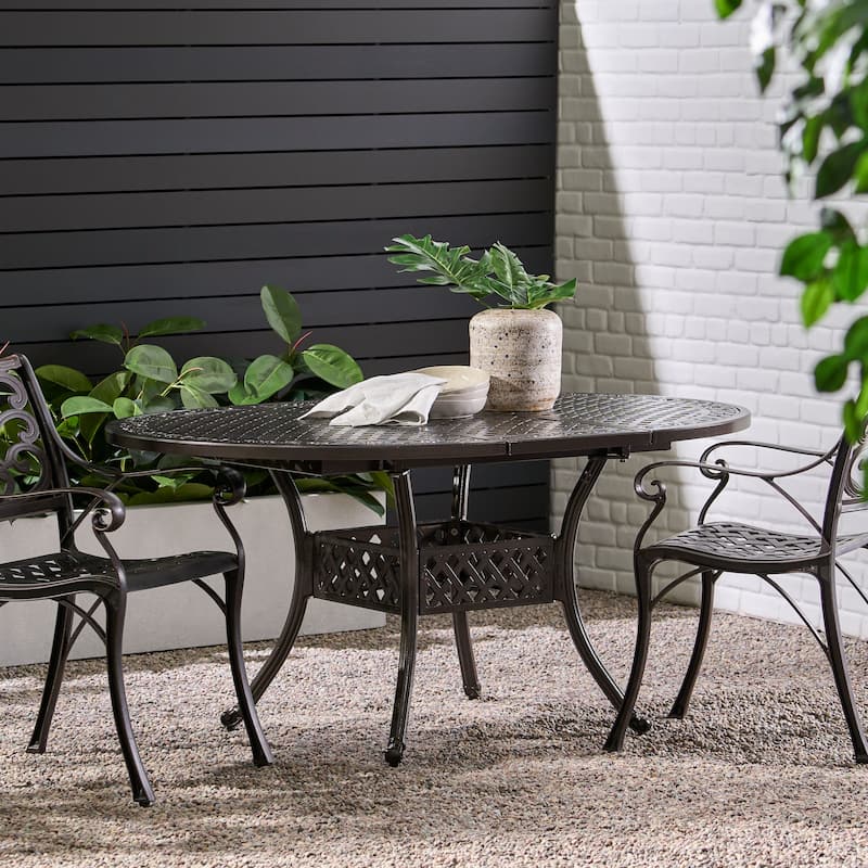 Outdoor Expandable Aluminum Dining Table for 4-6 People,Hammered Bronze Finish for Dining Room,Kitchen