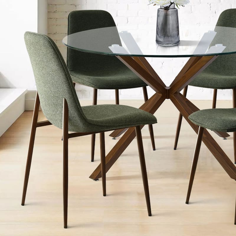 Modern Round Glass Table Set for 4 with Upholstered Dining Chairs