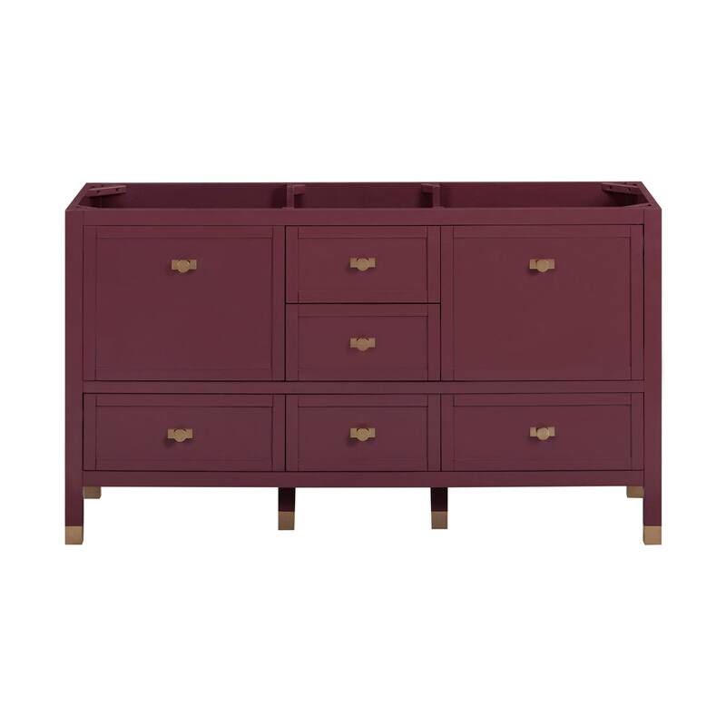 Alana Bathroom Vanity Cabinet in Burgundy Red - 60"W x 21.5"D x 34"H