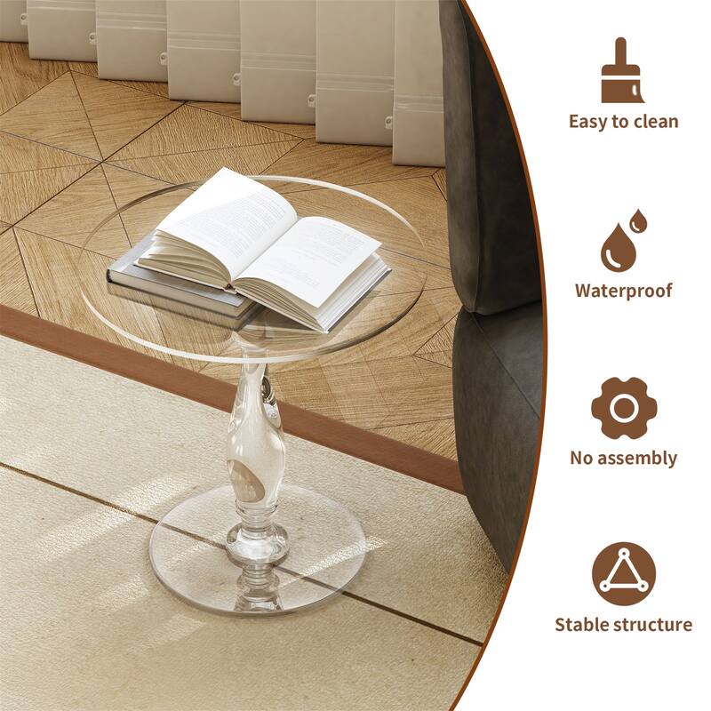 Acrylic Side Table 18" Round Clear Acrylic Sofa Table Accent End Table for Small Spaces