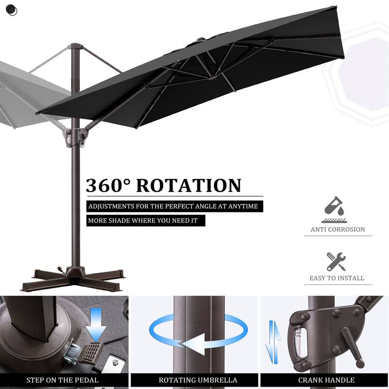 Outdoor Patio Umbrella 9 FT x 11 FT Cantilever-Offset Umbrella with No Base