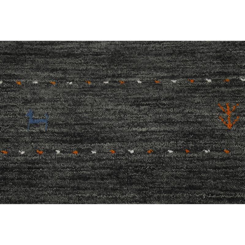 Hand Knotted Oriental 100% Wool Carpet Tribal Stripe Greys & Charcoal Gabbeh Area Rug - 6' 9'' X 6' 7''