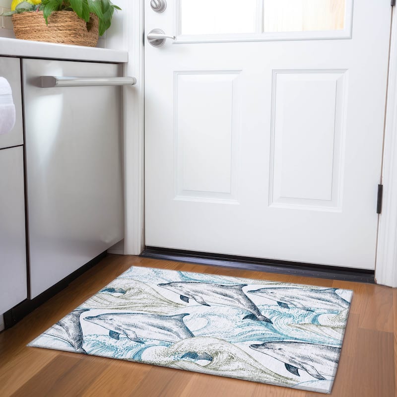 Premium Washable Super Soft Coastal Sealife Mayfield Rug - Ivory - 1' 8" x 2' 6" - Rectangle