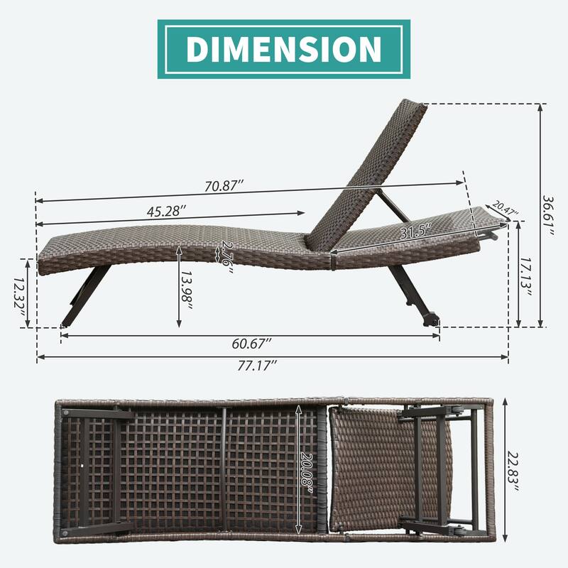 2-Piece Aluminum Wicker Outdoor Chaise Lounge, Portable & Space-Saving Design