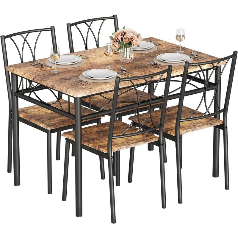 Dining Room Kitchen Table Set with 4 Chairs - Black