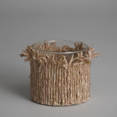 Candle Holder 3"x3" Wrapped in Natural Fabric- A - NATURAL