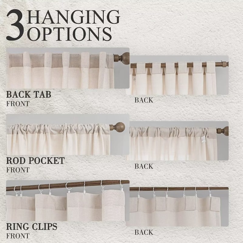 Linen Textured Light Filtering Back Tap/ Rod Pocket Curtain Panels (Set of 2)