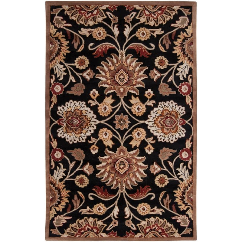 Patchway Handmade Classic Floral Wool Area Rug - Black - 2' X 3'