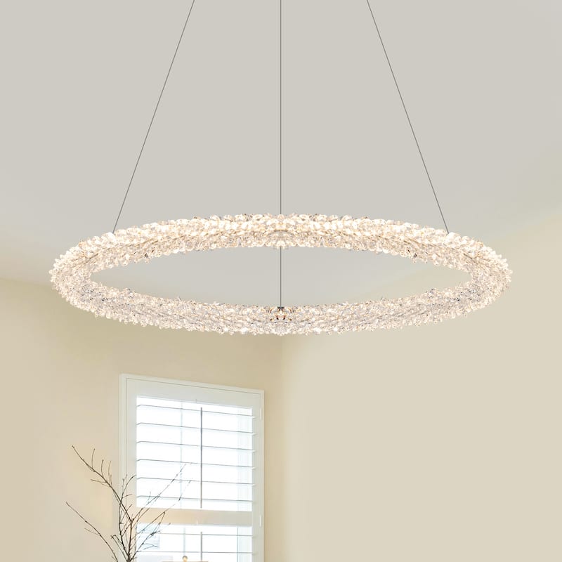 Modern Gold Crystal LED Chandelier, Dimmable Ring Light - Dia.23.62-in