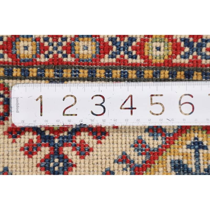 Blue Geometric Kazak Foyer Rug Hand-Knotted Traditional Wool Carpet - 2'10" x 4'1"