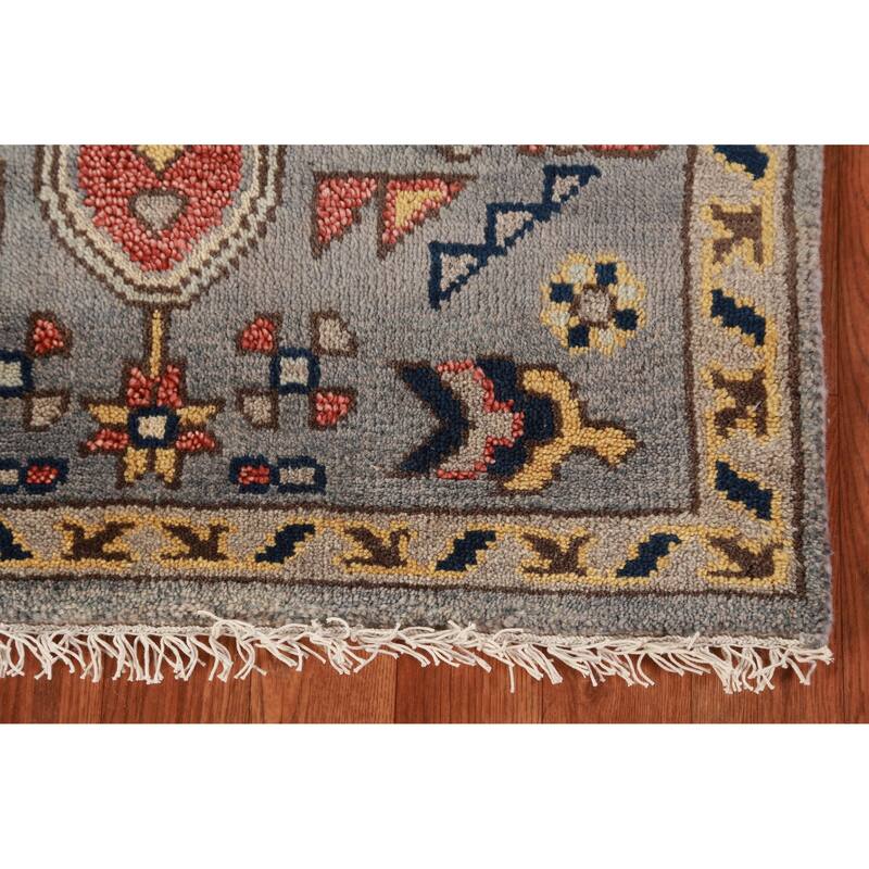 Gray Geometric Heriz Serapi Indian Runner Rug Handmade Wool Carpet - 2'7" x 7'8"