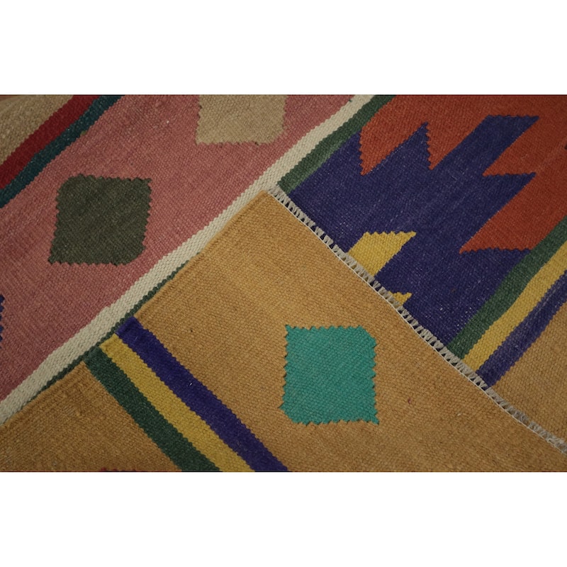 Hand Woven Oriental 100% Wool Carpet Southwestern Tribal Multi-Colored Kilim Area Rug - 9' 6'' X 8' 1''
