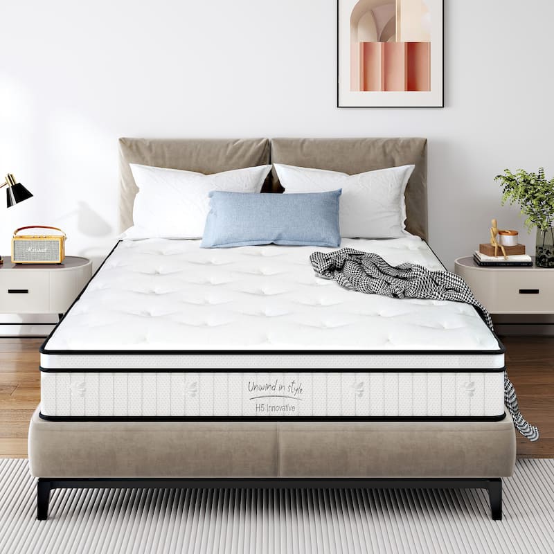 GDFStudio - Meridian 10 Inch Hybrid Memory Foam Mattress,Individually Pocketed Innerspring,Medium Firm - White - Full - Medium