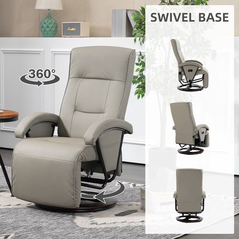 PU Leather Swivel Recliner with Footrest and Adjustable Backrest