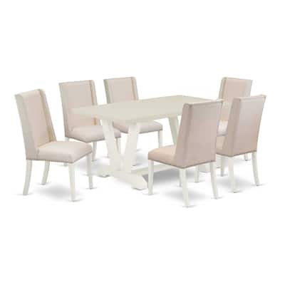 7-Piece Kitchen Dinette Set - Hardwood Table & Parsons Chairs - Modern Dining Room Furniture - 60