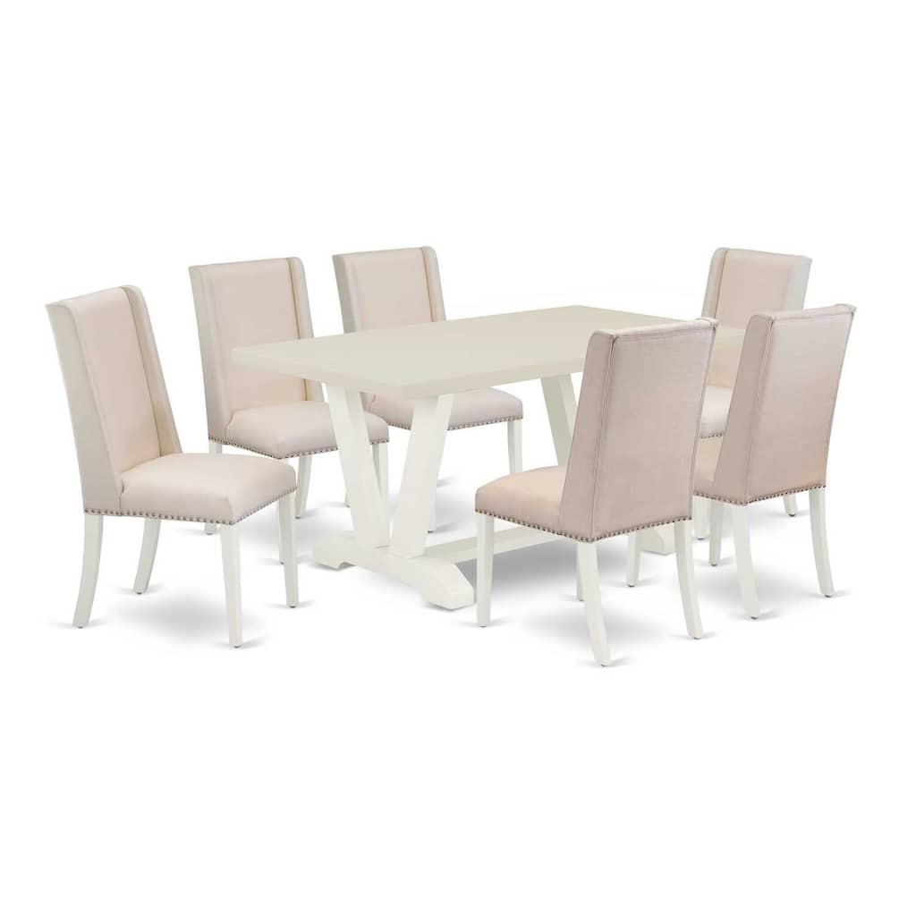 7-Piece Kitchen Dinette Set - Hardwood Table & Parsons Chairs - Modern Dining Room Furniture - 60
