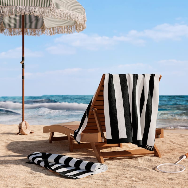 DKNY Cabana Stripe 4-piece Beach Towel and Tote Bag Set - Black