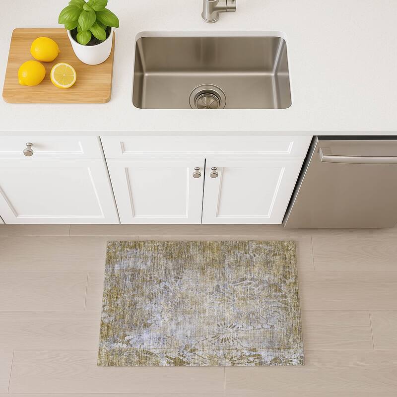 Machine Washable Indoor/ Outdoor Modern Floral Chantille Rug