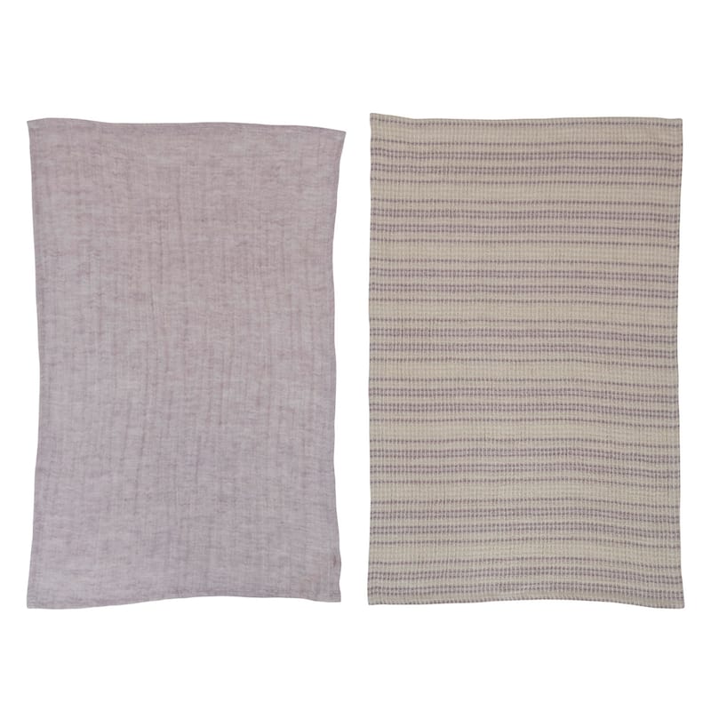 Natural and Lilac Woven Cotton Tea Towels, 2 Styles