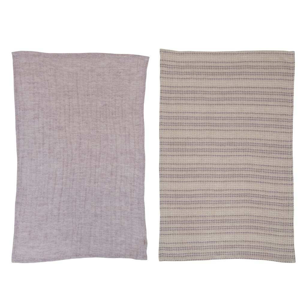 Natural and Lilac Woven Cotton Tea Towels, 2 Styles