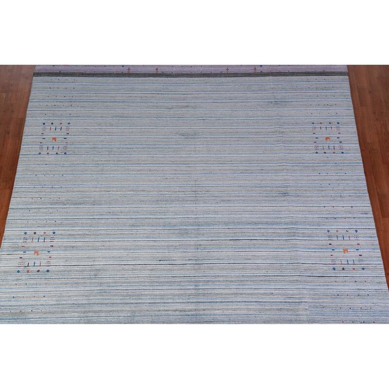 Striped Gabbeh Indian Area Rug Handmade Floral Wool Carpet - 8'4" x 10'2"