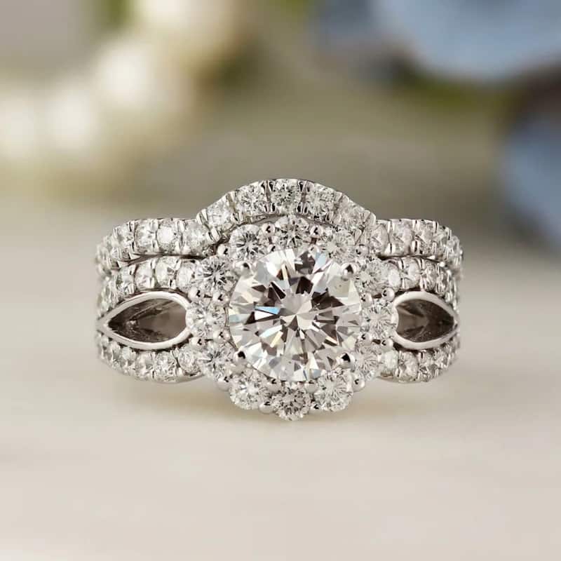 Auriya 14k Gold 2 1/3ctw Halo Diamond Engagement Ring Set Certified