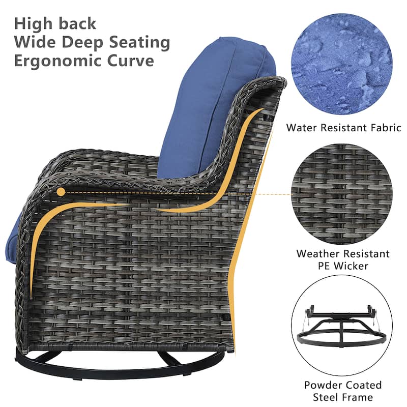 Pocassy 5-Piece Outdoor Furniture Set, Swivel chairs with Ottomans