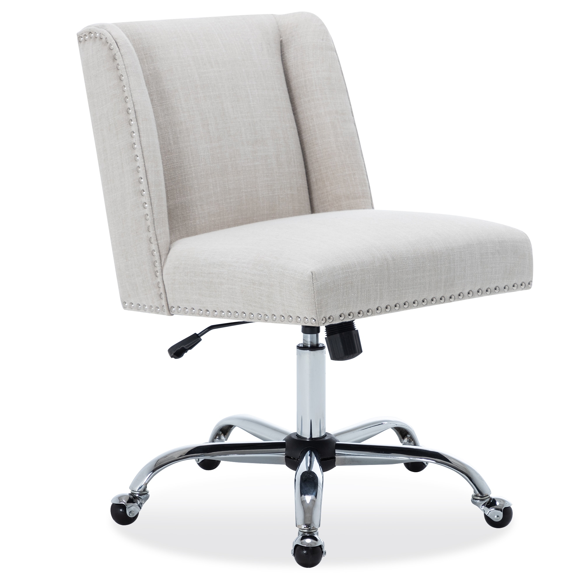 Belleze Upholstered Nailhead Trim Swivel Chair Height Adjustable White Standard Overstock 29547856