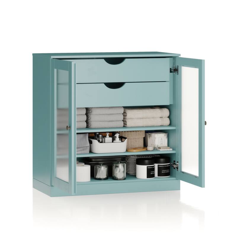 Palace Imports 100% Solid Wood 32" Bathroom Cabinet with Frosted Glass Doors, 2-Drawers and Adjustable Shelves