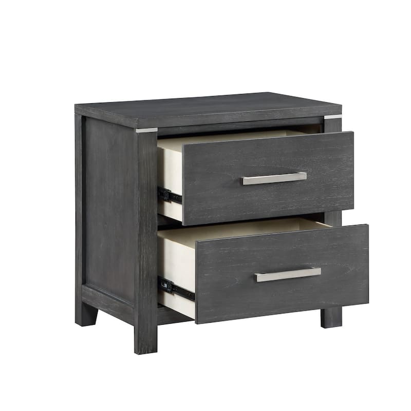Tal 27 Inch Nightstand, 2 Drawers with Chrome Handles, Charcoal Gray Finish