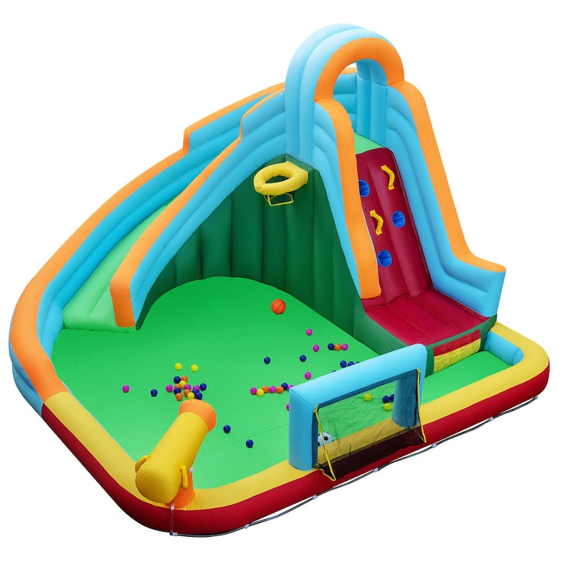 Gymax Inflatable Water Slide Park 6-in-1 Giant Bounce House w/Long - Multicolor
