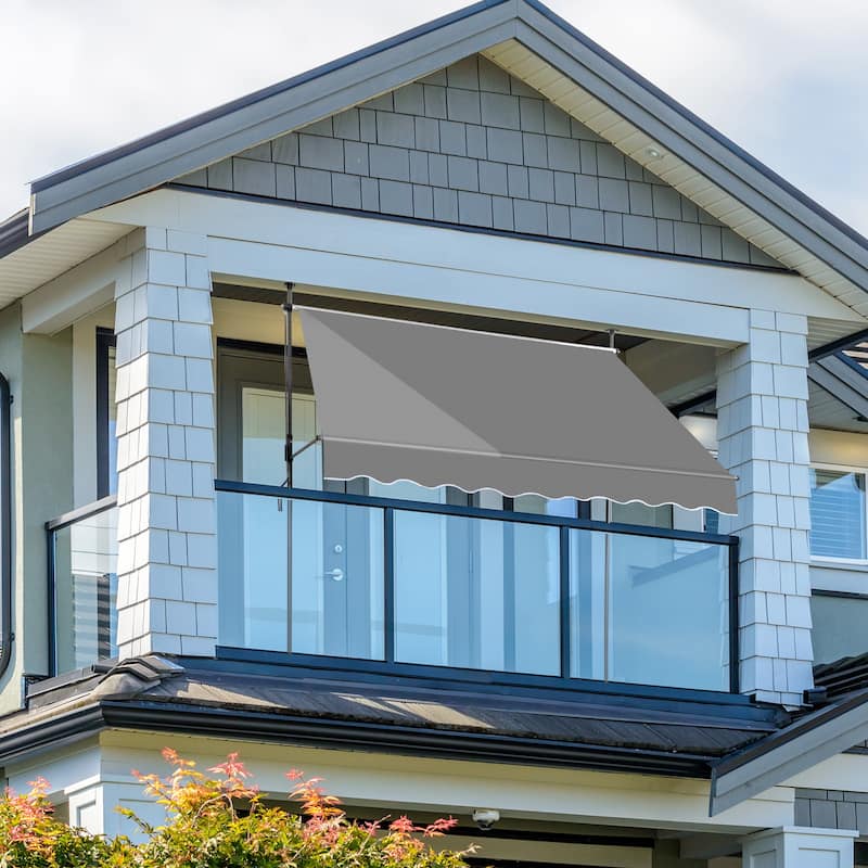Retractable Patio Awning with 180g PU-Coated Polyester Fabric Aluminum and Steel Frame Adjustable 0 to 90 Degrees