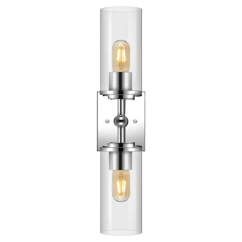 SAFAVIEH Lighting Gien 6" Modern & Contemporary Wall Sconce (2-Bulb) - 6" W x 5" D x 21" H - 6Wx5Dx21H - Chrome