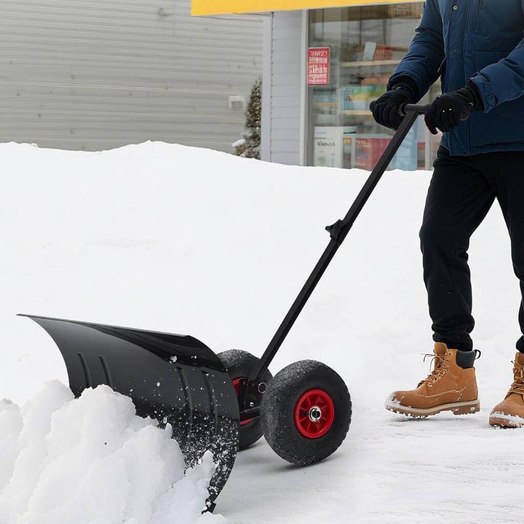 29x13.78 in Rolling Snow Shovel with Wheels for Driveway, Sidewalk, and Patio