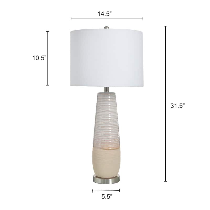 Evian - Two-Tone Ceramic Table Lamp - Speckled Cream, Greige Finish - Brushed Silver Base - White Linen Shade