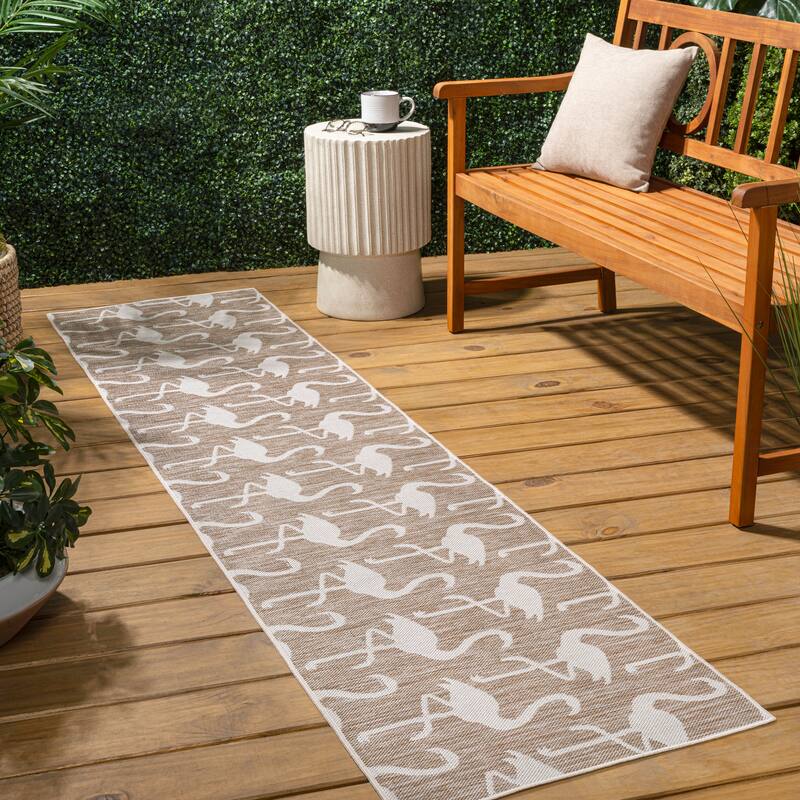 JONATHAN Y Liana Casual Coastal Flamingos Two-Tone Indoor/Outdoor Area Rug