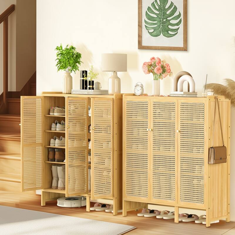 Contemporary 5-shelf Shoe Cabinet Rattan Pattern Door - 36" L x 14" W x 42" H