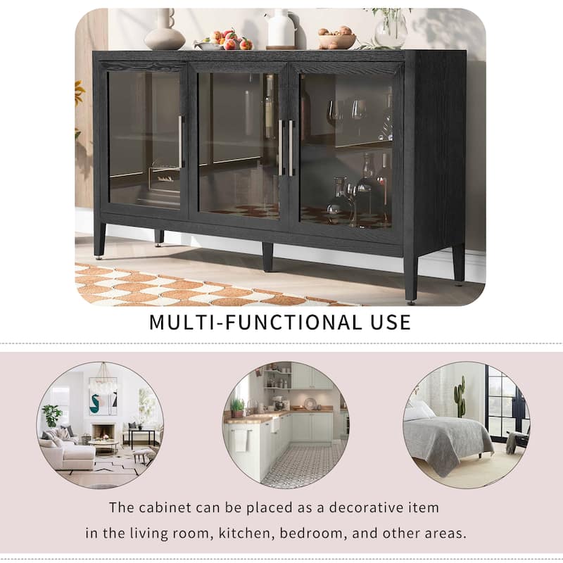 Roomfitters Wood Storage Cabinet with Three Tempered Glass Doors and Adjustable Shelf, Suitable for Living Room