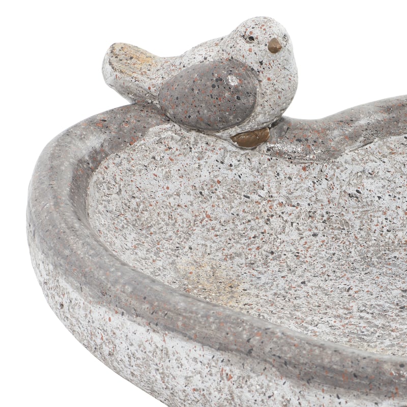 Gray Polystone Indoor Outdoor Bird Decorative Garden Sculpture with Bath Bowl