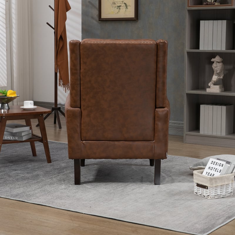 Brown PU 29.33" High Back Upholstered Arm Chair with Nailheads