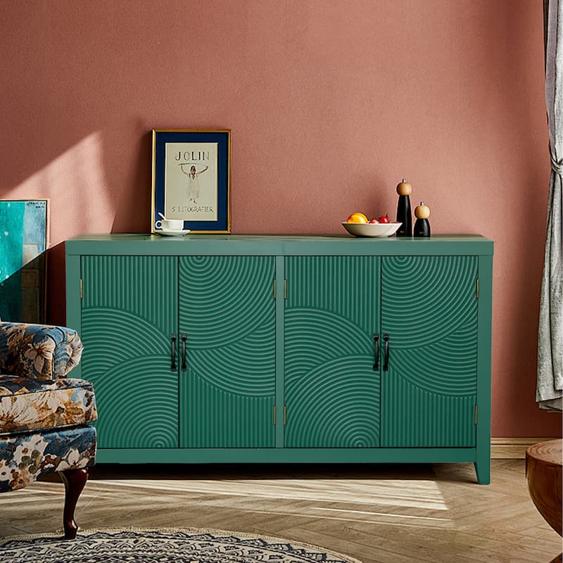 59"Green Accent Cabinet with 4 Doors, Mid Century Modern Pantry Cabinet, Wood Buffet Cabinet, Media Cabinet, Console Cab
