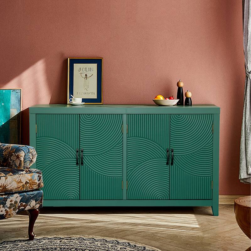 sideboard with 4 doors and metal handles - Dark Green