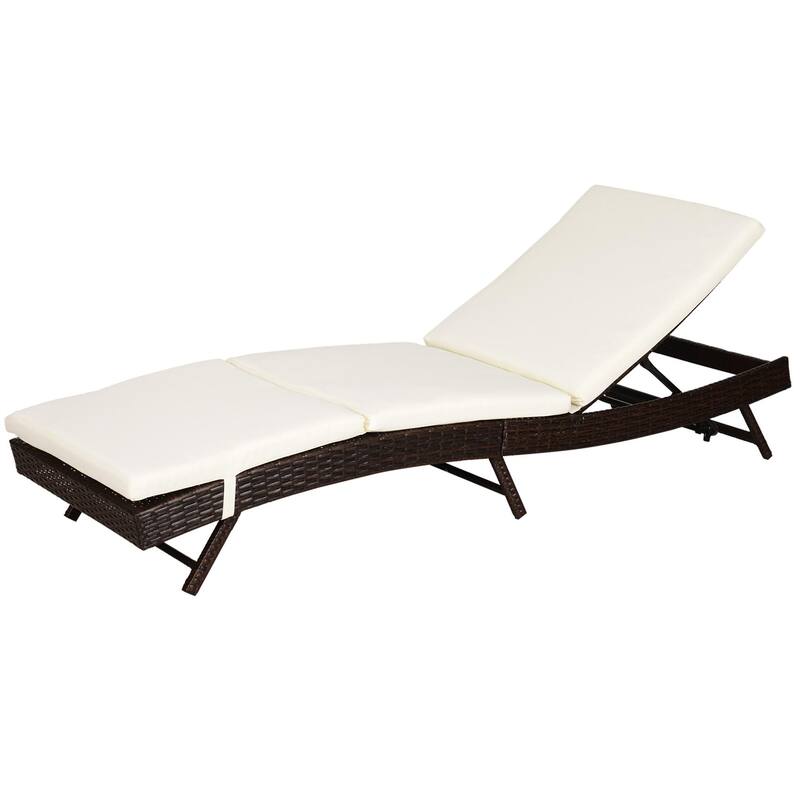 Outdoor Wicker Recliner with Adjustable Backrest and Cushion - Beige