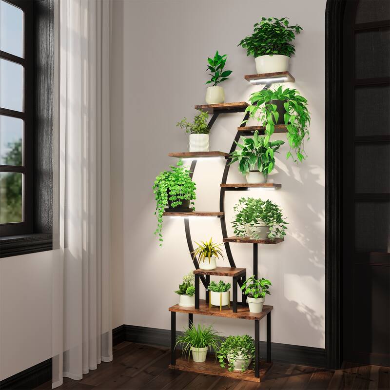 63"H 9 Tiered Indoor Plant Stand with Grow Lights