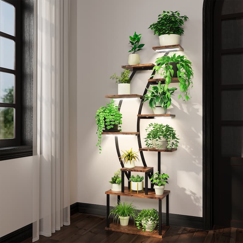Plant Stand with Grow Lights, 9 Tiered Indoor Plant Stand, 63" Metal Plant Shelf, Tall Plant Stands Indoor Multiple Stands