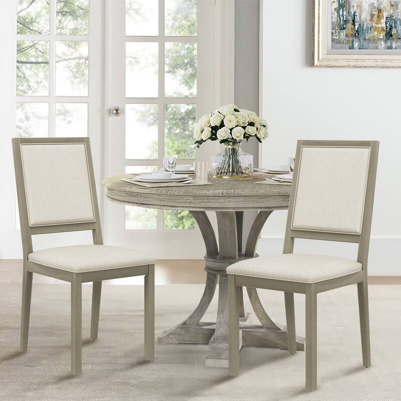Farmhouse Set of 2 Upholstered Dining Chairs - Rustic Wood Legs & Fabric Seats for Kitchen, Dining Table